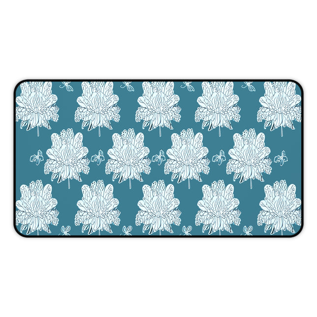 Tif Green White Floral Butterflies 12" x 22" Desk Mat