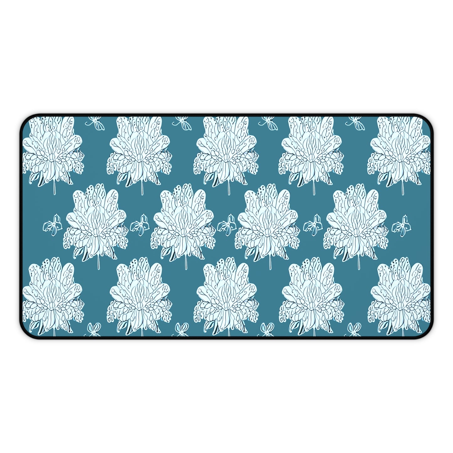 Tif Green White Floral Butterflies 12" x 22" Desk Mat