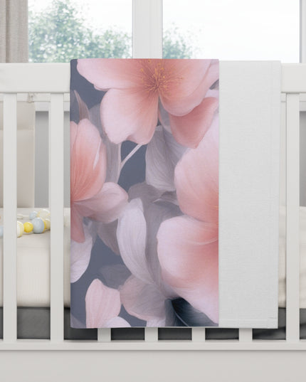 Peach and Blue Gray Floral Bunch Soft Fleece Baby Blanket, 30" x 40"