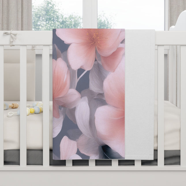 Peach and Blue Gray Floral Bunch Soft Fleece Baby Blanket, 30" x 40"