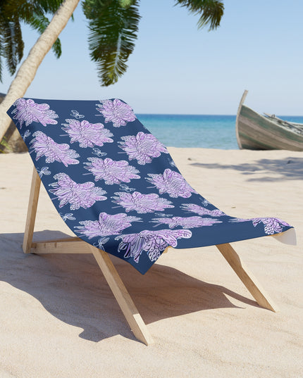 Purple White Floral Butterflies 30" x 60" Beach Towel