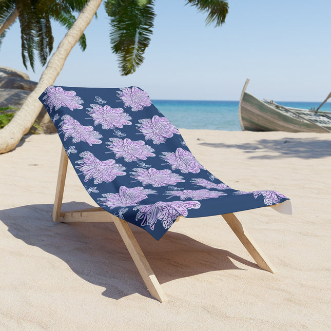 Purple White Floral Butterflies 30" x 60" Beach Towel