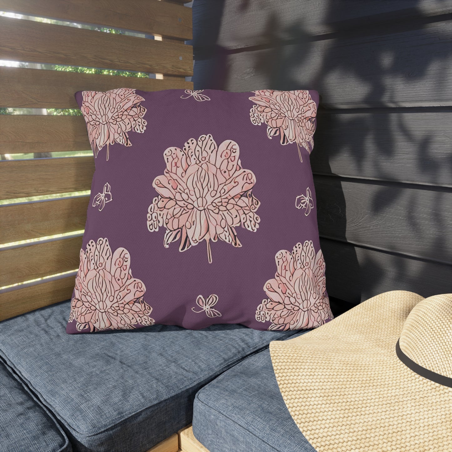 Pink Floral Butterflies 20" x 20" Outdoor Pillow