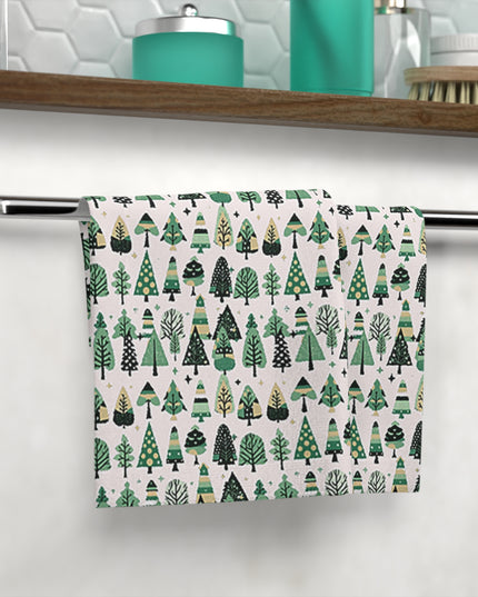 Mini Vintage Green Trees Face Towel, 13" x 13"