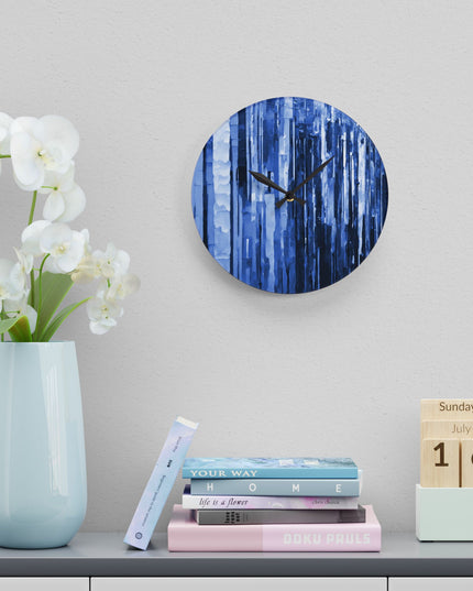 Striped Deep Blue Acrylic Wall Clock, Round or Square, 10.75" x 10.75"
