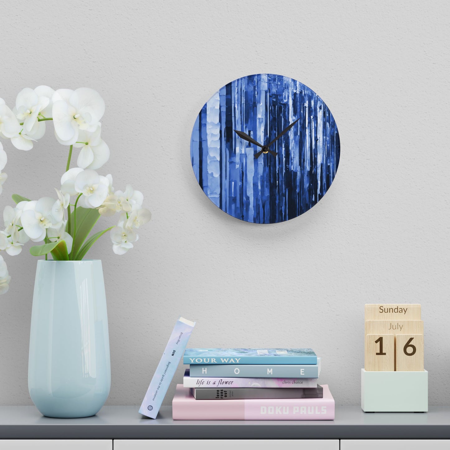 Striped Deep Blue Acrylic Wall Clock, Round or Square, 10.75" x 10.75"