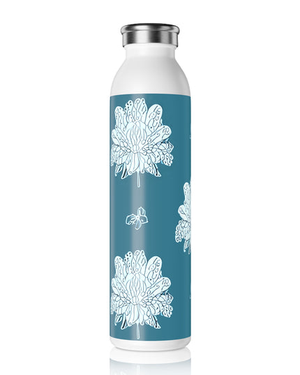 Tif Green White Floral Butterflies Slim Water Bottle, 20 oz White