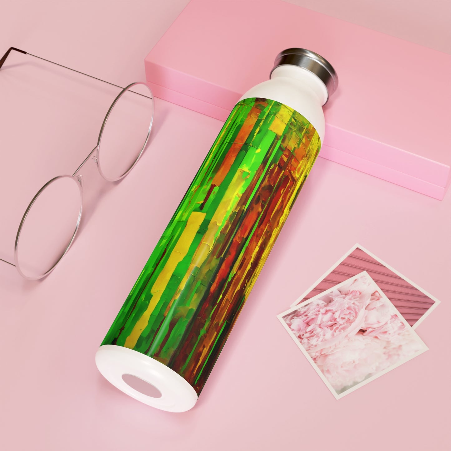 Striped Beta Slim Water Bottle, 20 oz White