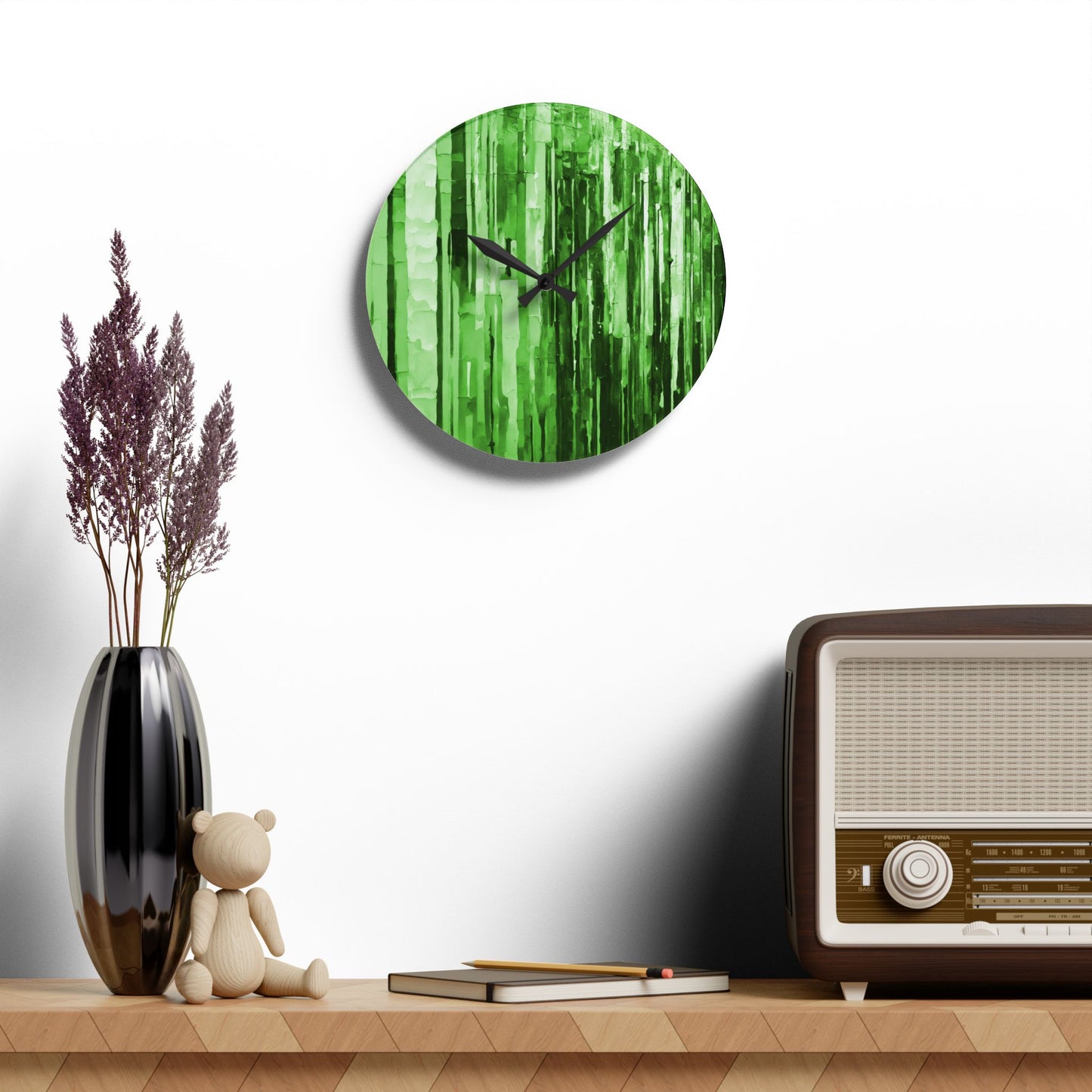 Striped Mint Pastel Acrylic Wall Clock, Round or Square, 10.75" x 10.75"