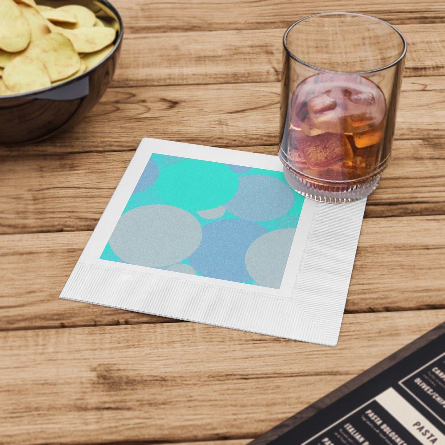 Pastel Tan and Tif Patches White Coined Napkins, 6.5" x 6.5"