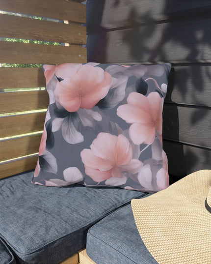 Peach and Blue Gray Floral Bunch 18" x 18" Outdoor Pillow