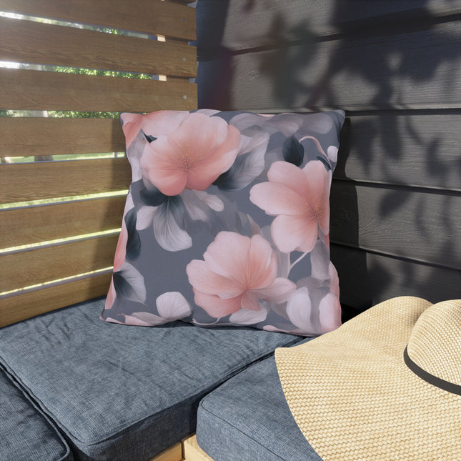 Peach and Blue Gray Floral Bunch 18" x 18" Outdoor Pillow