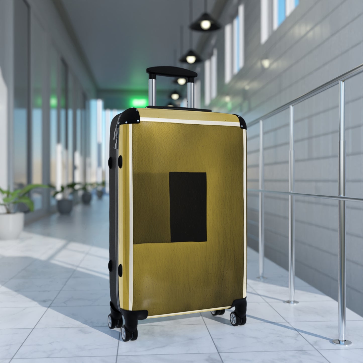 Tan Shadow Medium Suitcase with built in lock, 4 double-wheels, telescopic handle, and ABS back hard-shell