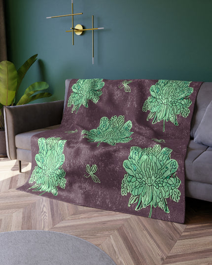 Mint Green Floral Butterflies 50" x 60" Crushed Velvet Blanket