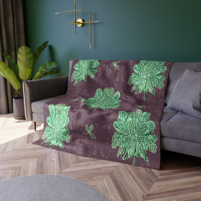 Mint Green Floral Butterflies 50" x 60" Crushed Velvet Blanket