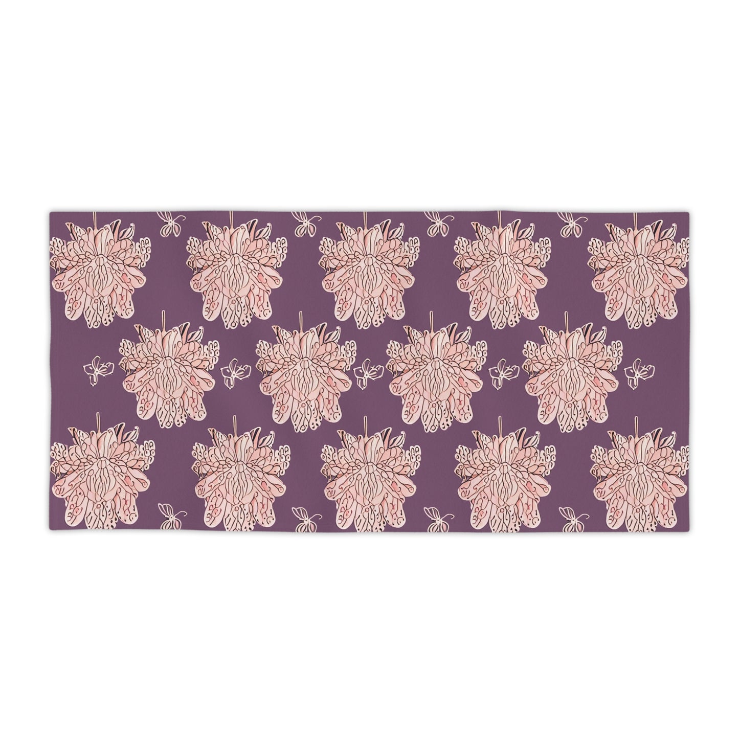 Pink Floral Butterflies Beach Towel, 30" x 60"