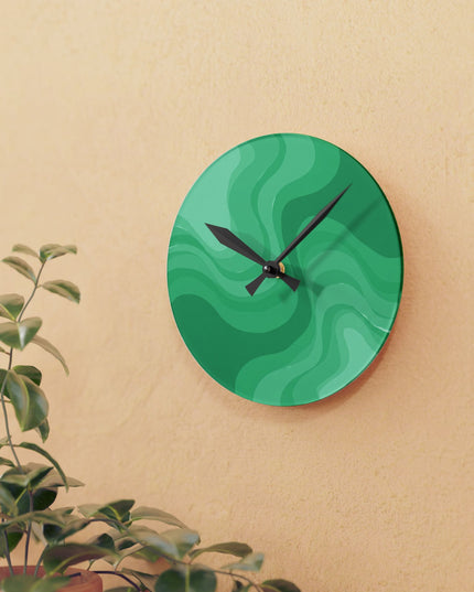 Mint Green Wavey 8" x 8" Round Acrylic Wall Clock