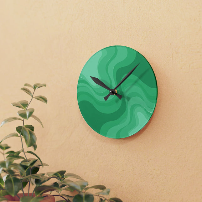 Mint Green Wavey 8" x 8" Round Acrylic Wall Clock