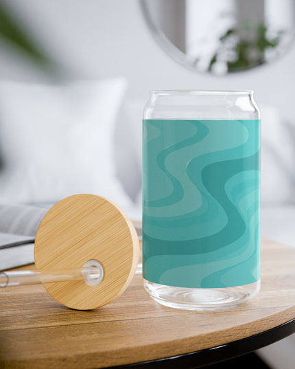 Tif Green Wavey Sipper Glass, 16oz