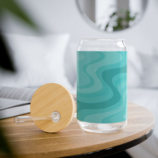 Tif Green Wavey Sipper Glass, 16oz