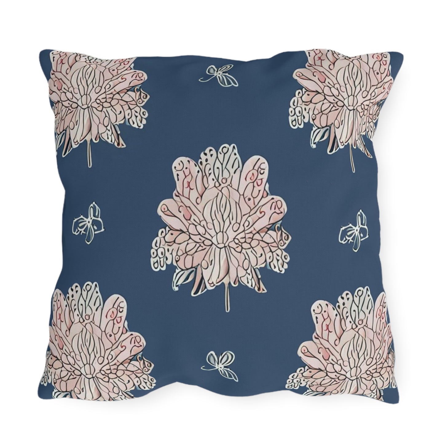 Rose White Floral Butterflies 20" x 20" Outdoor Pillow
