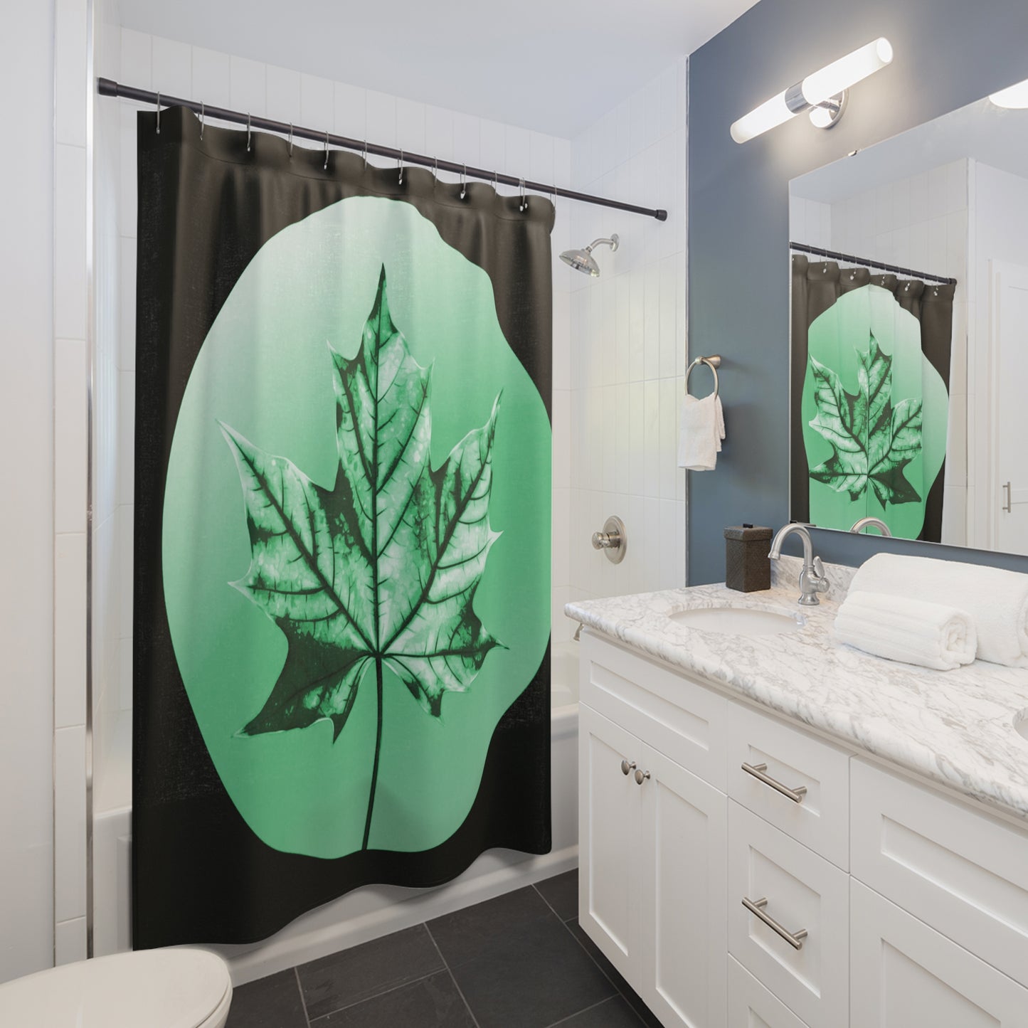 Mint Green Maple Leaf Shower Curtains, 71" x 74"
