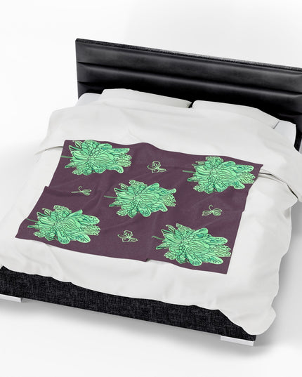 Mint Green Floral Butterflies Velveteen Plush Blanket, 50" x 60"