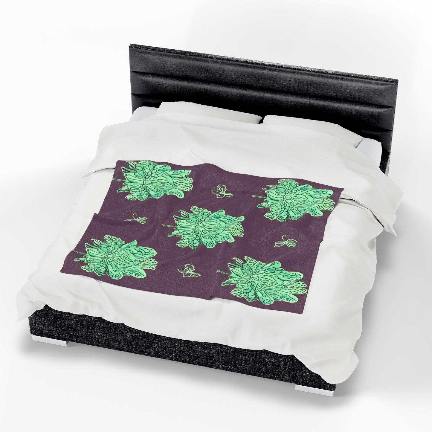 Mint Green Floral Butterflies Velveteen Plush Blanket, 50" x 60"