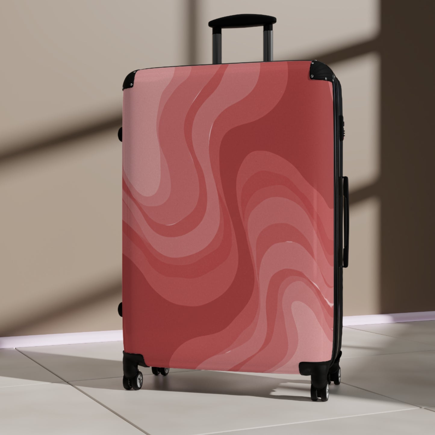 Power Red Wavey Large Suitcase with built in lock, 4 double-wheels, telescopic handle, and ABS back hard-shell