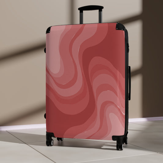 Power Red Wavey Large Suitcase with built in lock, 4 double-wheels, telescopic handle, and ABS back hard-shell