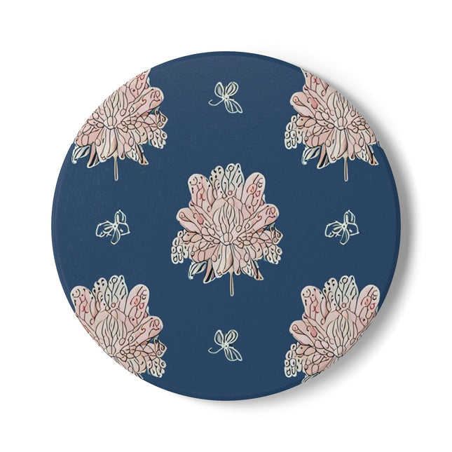 Rose White Floral Butterflies 4" x 4" Round Ceramic Coaster