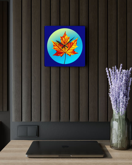 Alpha Maple Leaf Acrylic Wall Clock, Round or Square, 10.75" x 10.75"