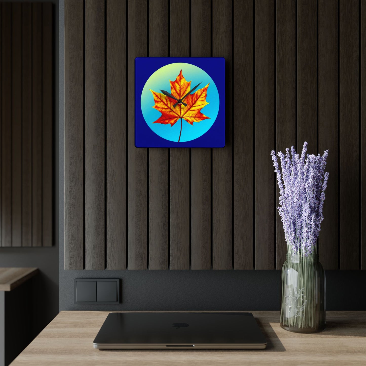 Alpha Maple Leaf Acrylic Wall Clock, Round or Square, 10.75" x 10.75"