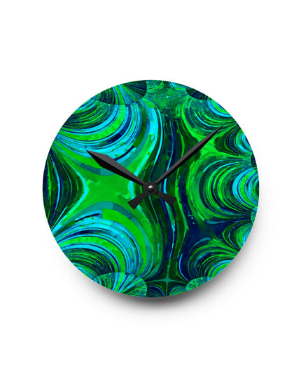 Uzi Spiral Blue Green Acrylic Round Wall Clock, 8" x 8"
