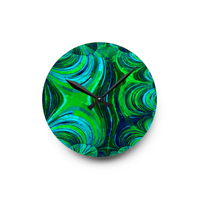 Uzi Spiral Blue Green Acrylic Round Wall Clock, 8" x 8"