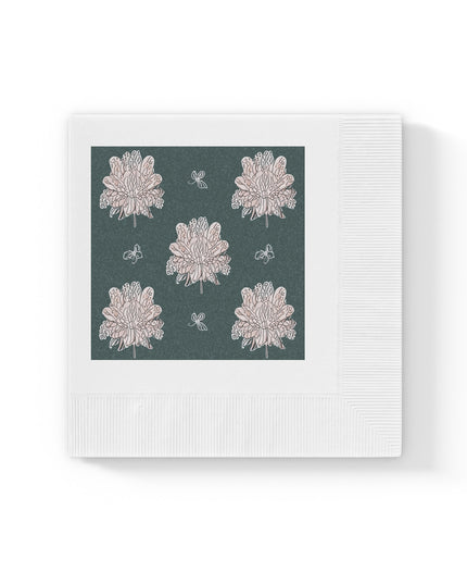Soft White Floral Butterflies White Coined Napkins, 4.8" x 4.8"