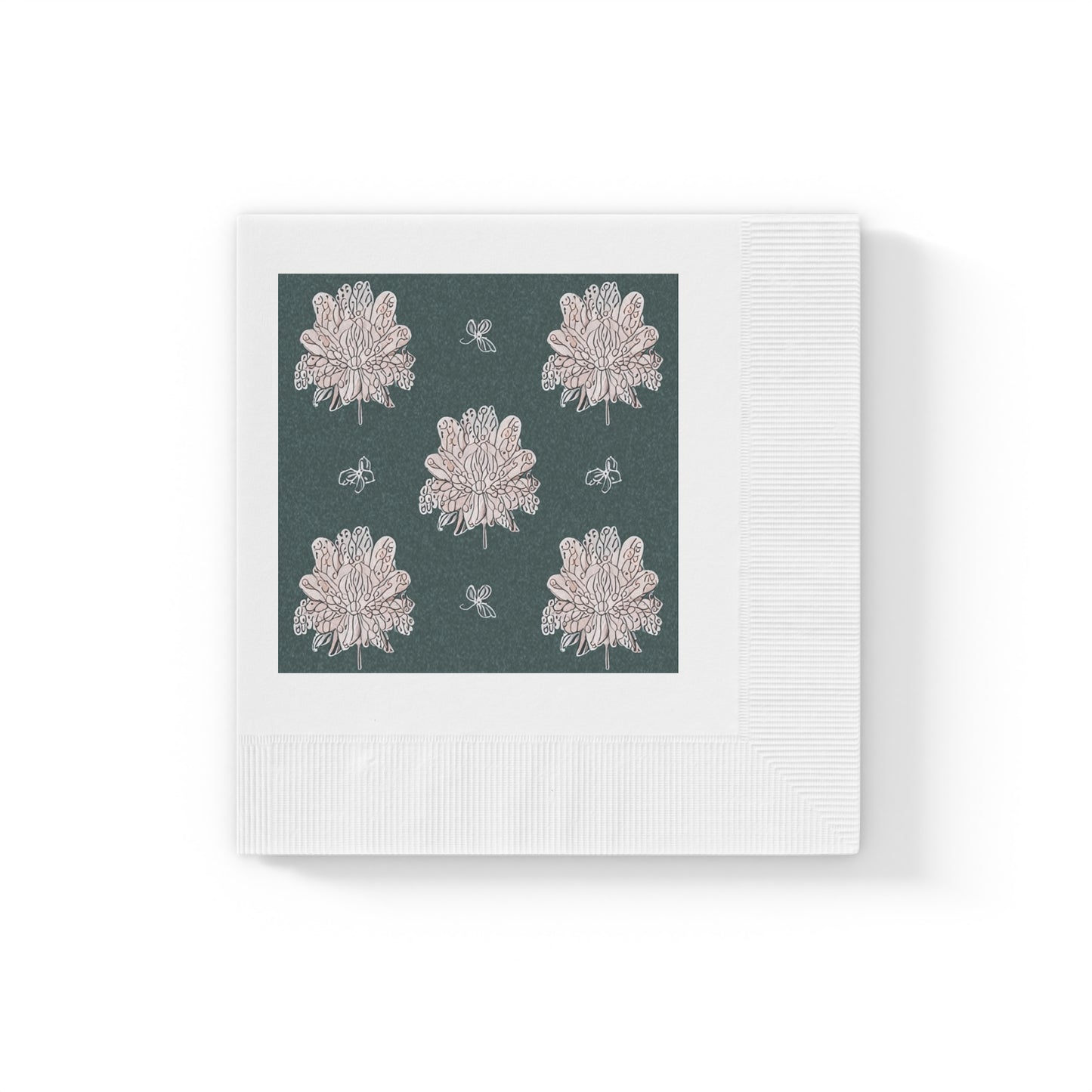 Soft White Floral Butterflies White Coined Napkins, 4.8" x 4.8"