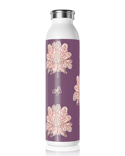 Pink Floral Butterflies Slim Water Bottle, 20 oz White