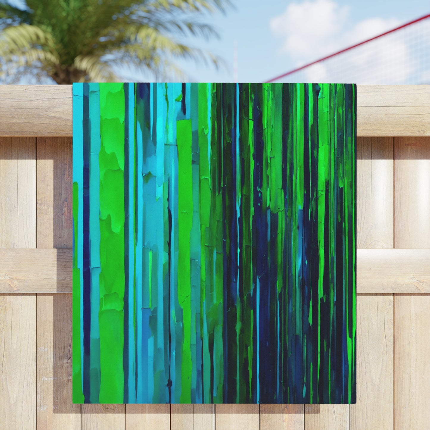 Striped Blue Green Beach Towel, 18" x 27"
