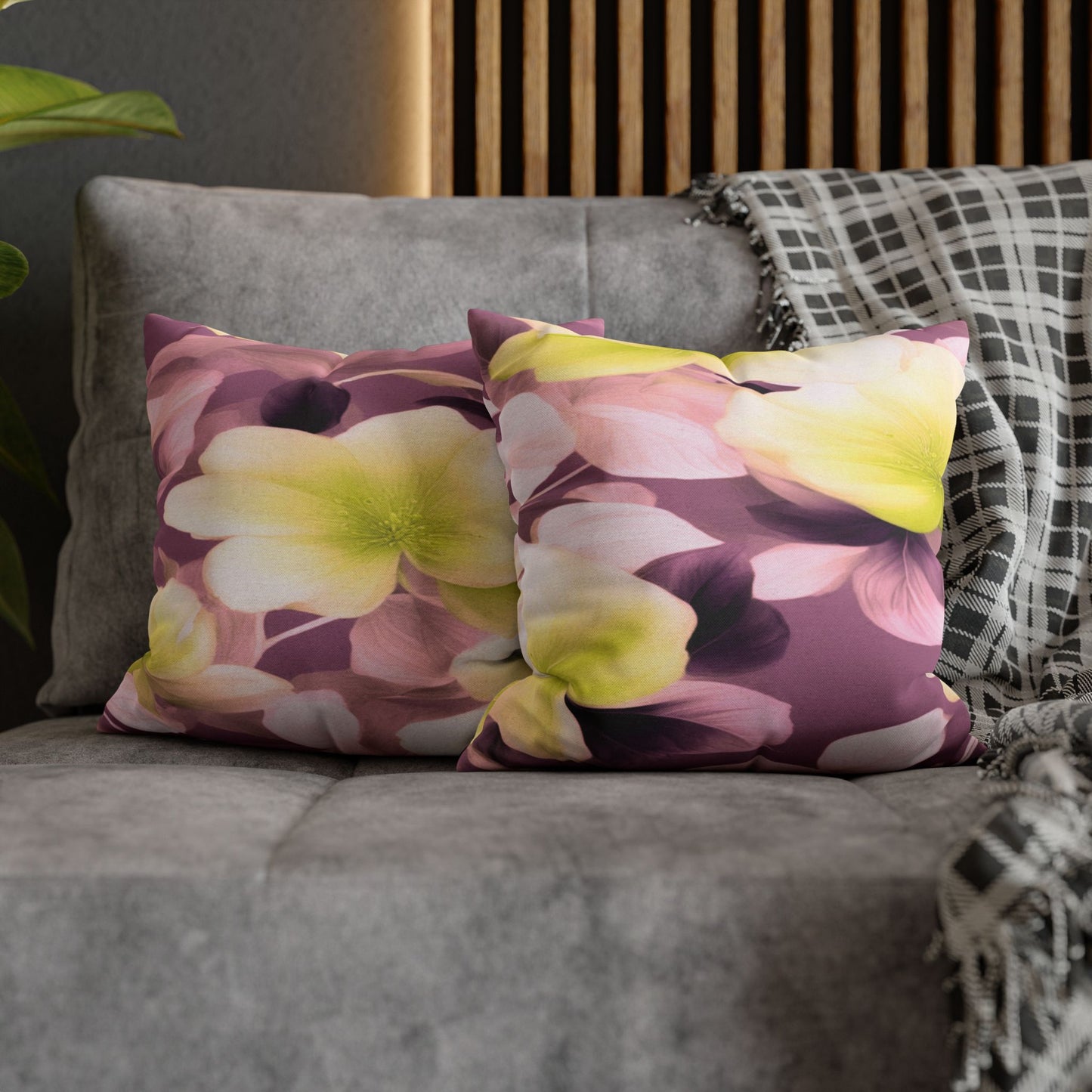 Lemon Blossom Floral Bunch Spun Polyester Square Pillowcase, 14" x 14"