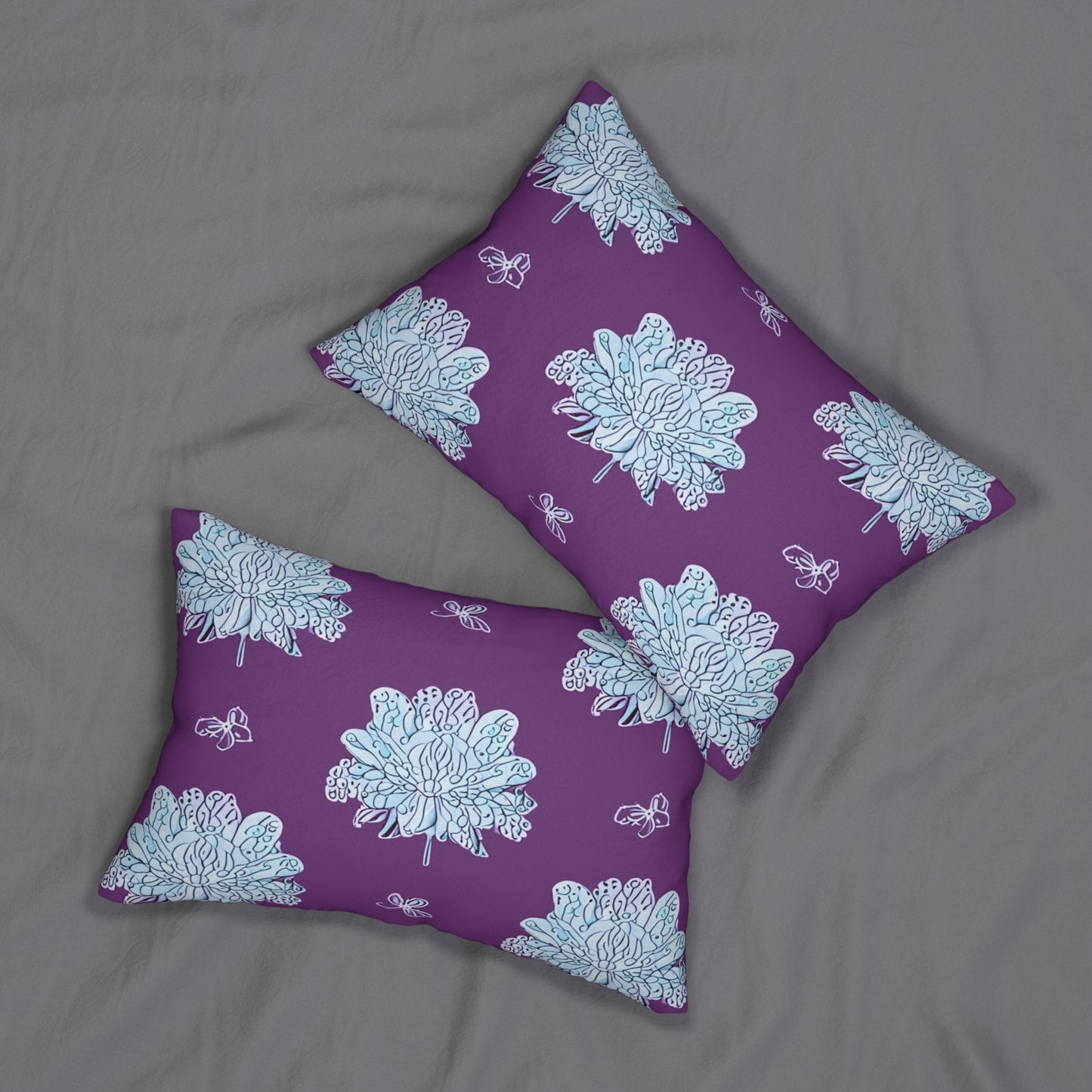 Blue Floral Butterflies Spun Polyester Lumbar Pillow, 20" x 14"