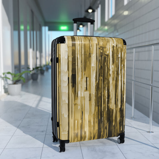 Striped Light Brown Large Suitcase with built in lock, 4 double-wheels, telescopic handle, and ABS back hard-shell