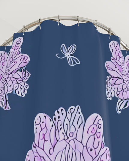 Purple White Floral Butterflies Shower Curtain, 71" x 74"