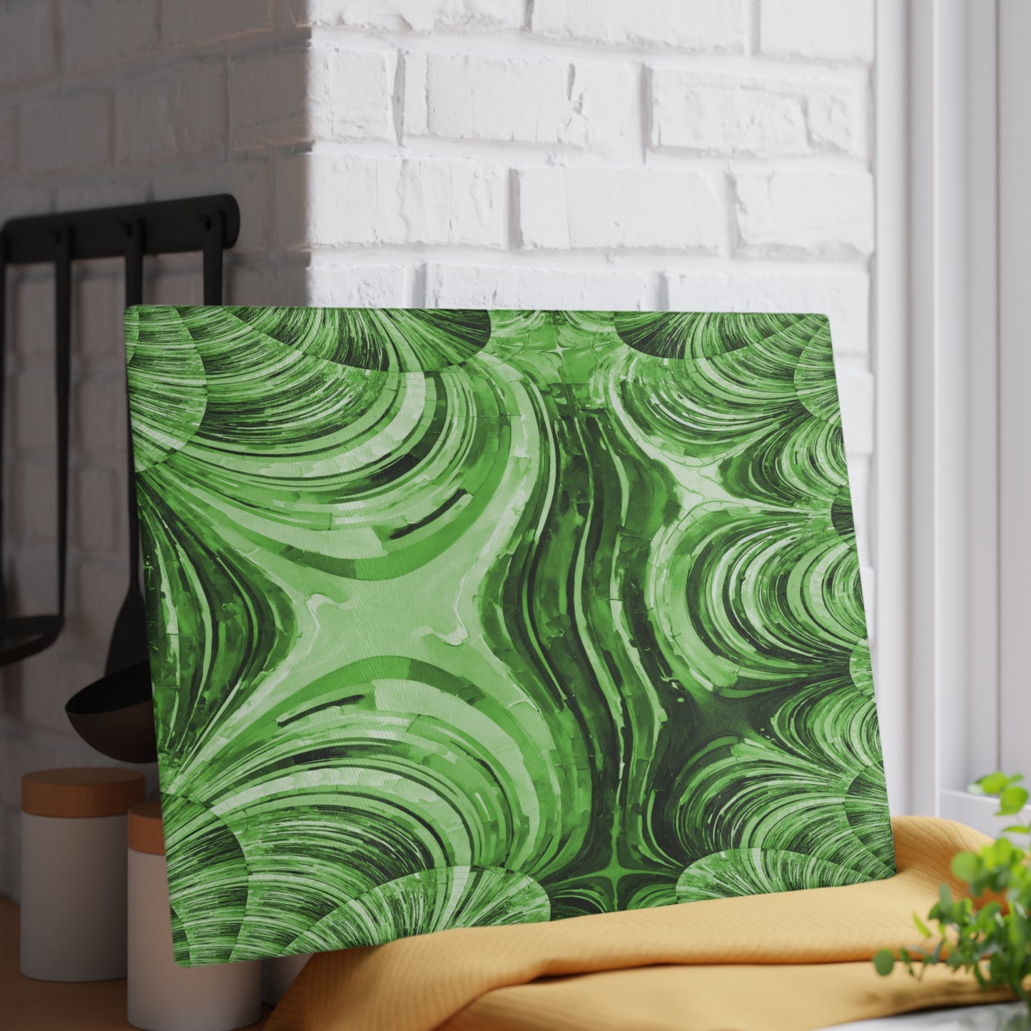 Uzi Spiral Mint Pastel 11" x 15" Glass Cutting Board
