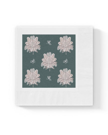 Soft White Floral Butterflies White Coined Napkins, 6.5" x 6.5"