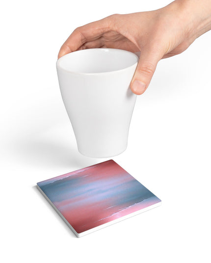 Gray Sea Pink Fog 4" x 4" Square Ceramic Coaster