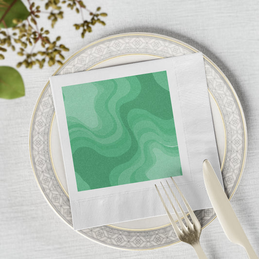 Mint Green Wavey White Coined Napkins, 6.5" x 6.5"