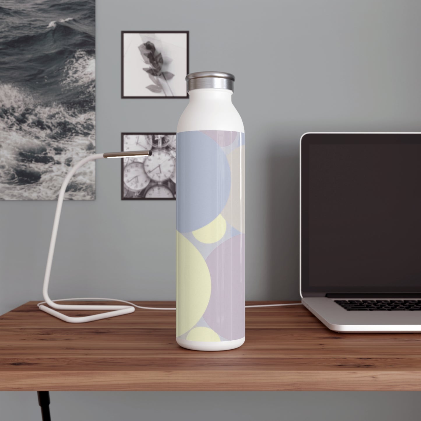 Pastel Soft Blue and Soft White Patches Slim Water Bottle, 20 oz White