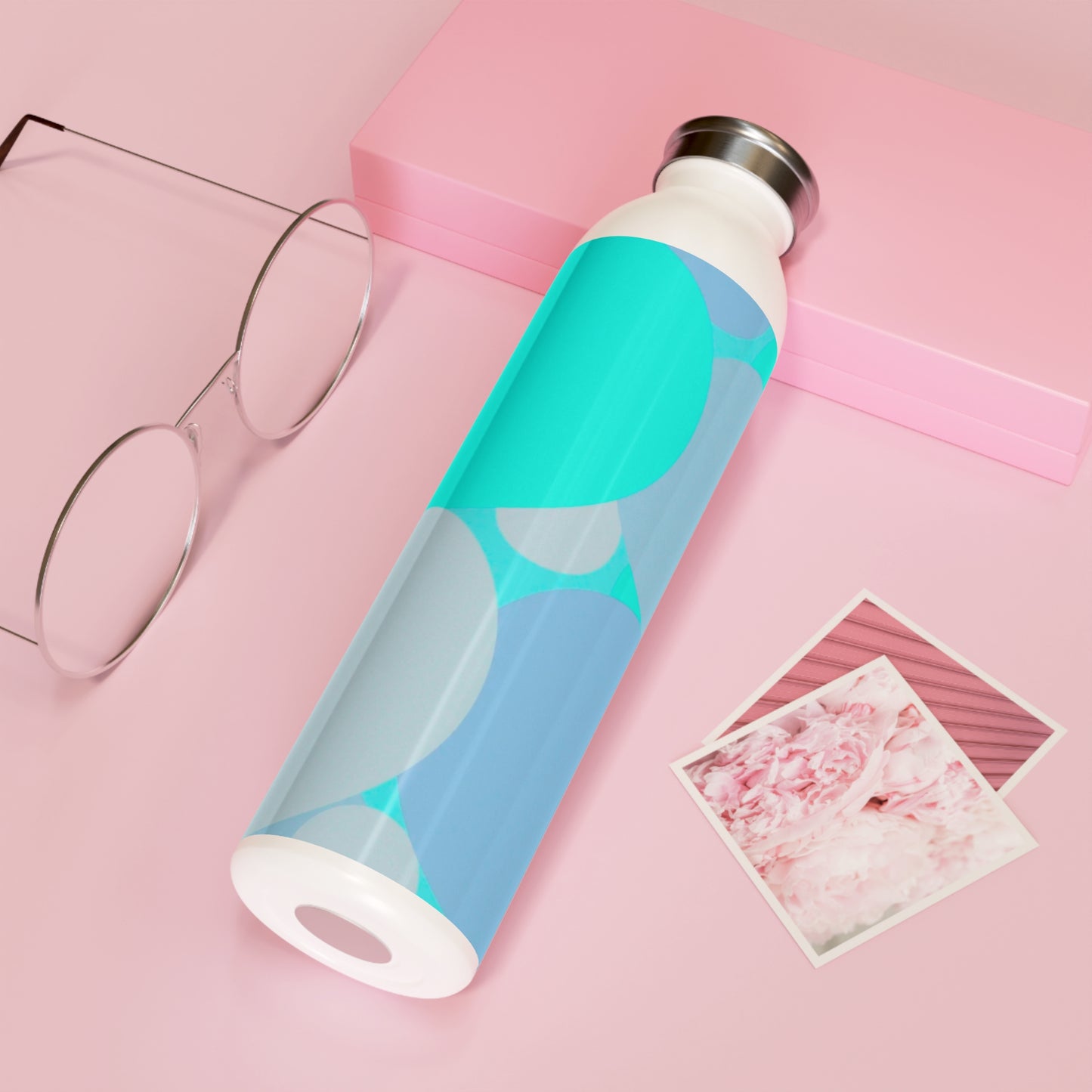 Pastel Tan and Tif Patches Slim Water Bottle, 20 oz White