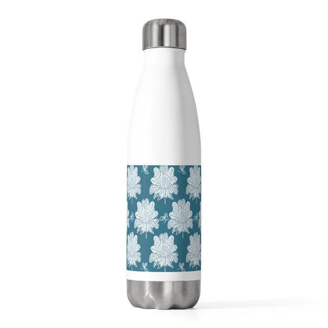 Tif Green White Floral Butterflies 20oz Insulated Water Bottle